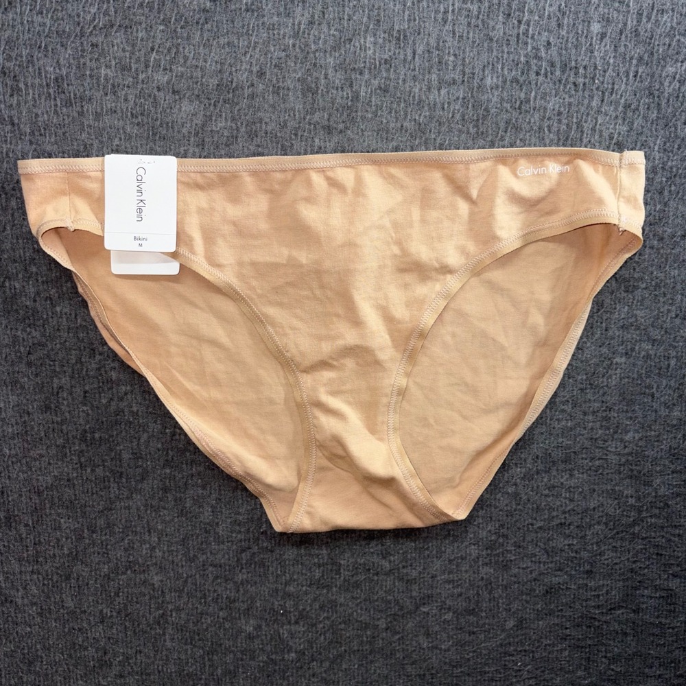 Calvin Klein Womens Bikini Underwear Tan Nude Cotton Blend Logo Panty Size M